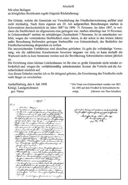 Abschrift des Kgl. Landgerichtsarztes an die Gemeinde Schweinheim