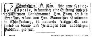 Mitteilung über die Fertigstellung der gestifteten Kapelle Mitteilung über die Fertigstellung der gestifteten Kapelle