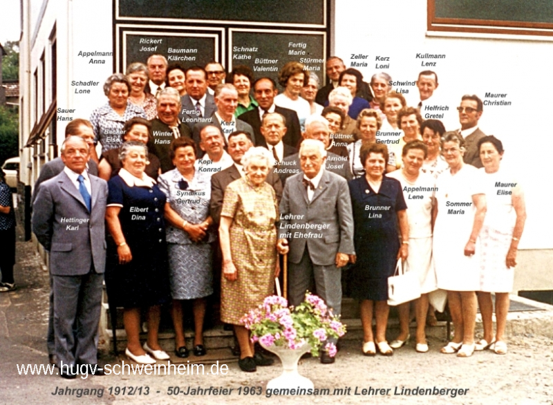 JG 1912/13 50-Jahrfeier 1963 mit Lehrer Lindenberger