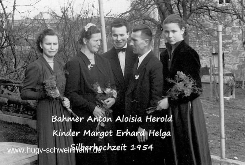 Bahmer Anton, Aloisia Herold, Margot, Erhard, Helga Silberhochzeit 1954 