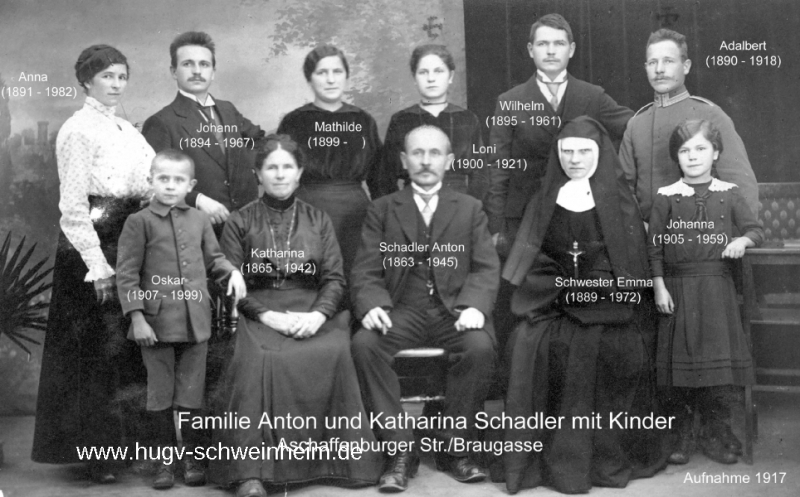 Schadler Anton mit Familie 1914 Aschaffenburger Str Braugasse