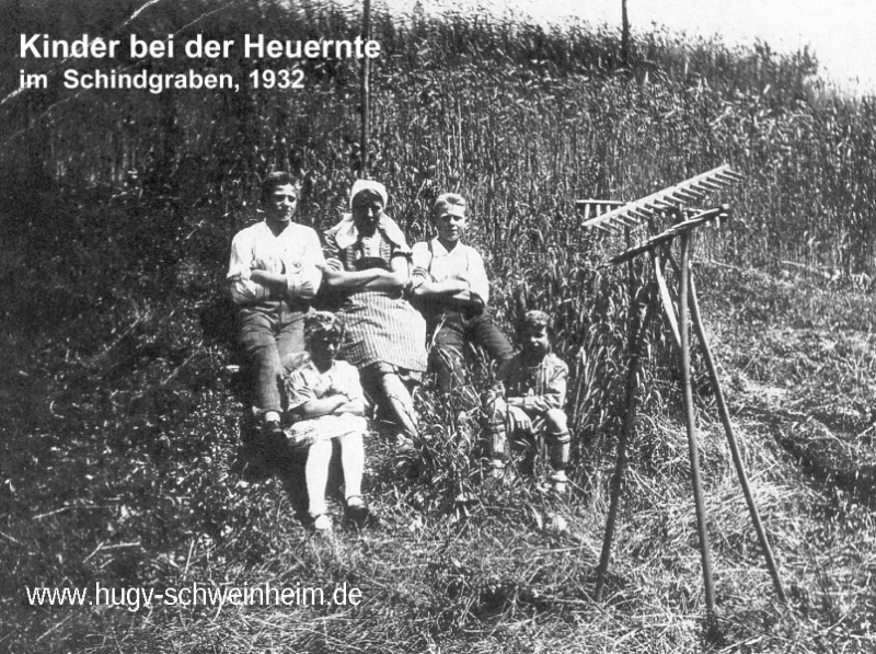 Kinder bei der Heuernte 1932